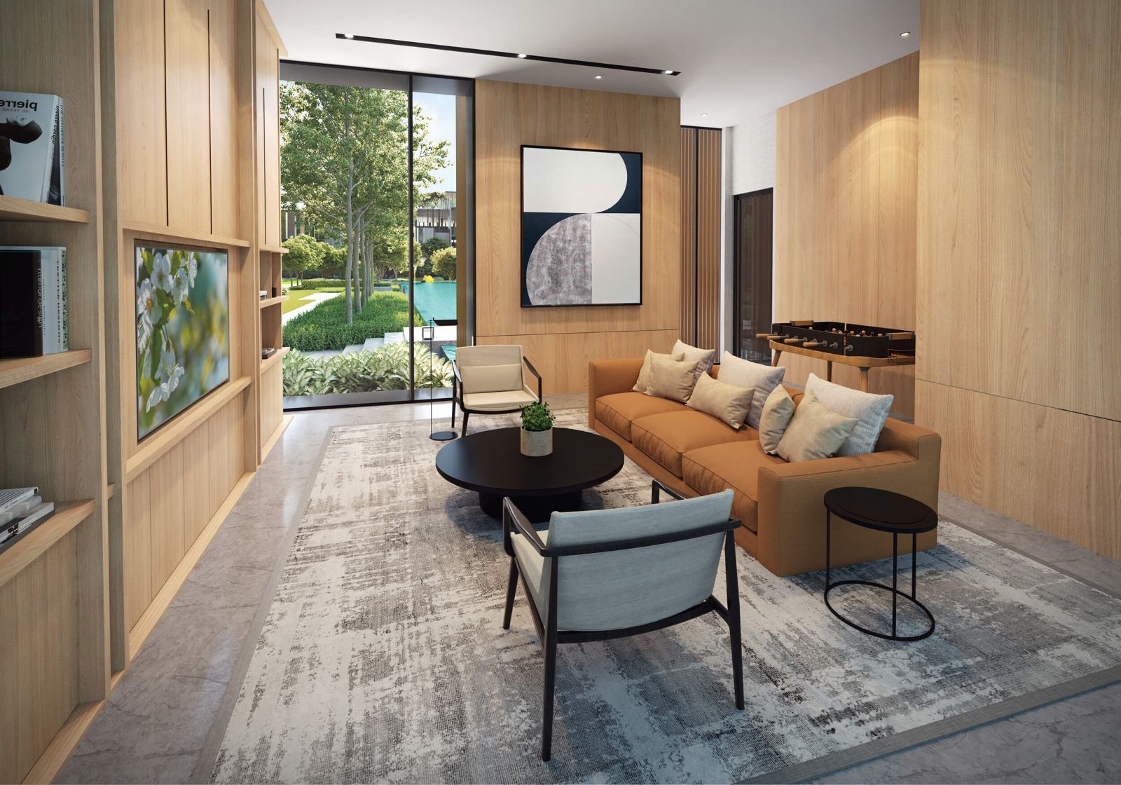 Tembusu Grand’s entertainment room with cozy seating