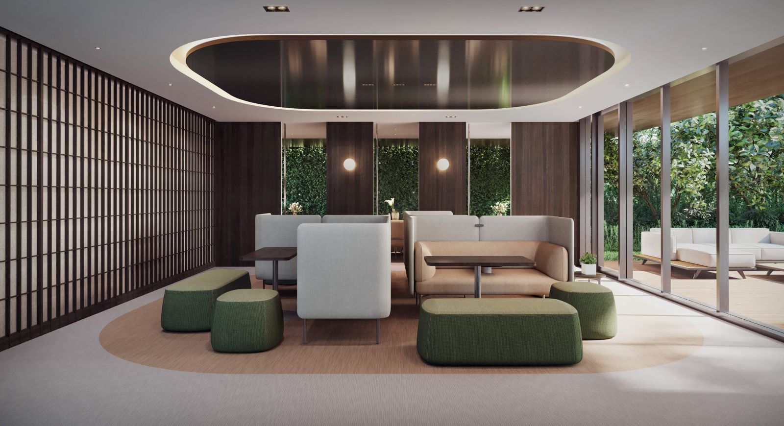 Elegant co-working lounge designed for comfort and productivity