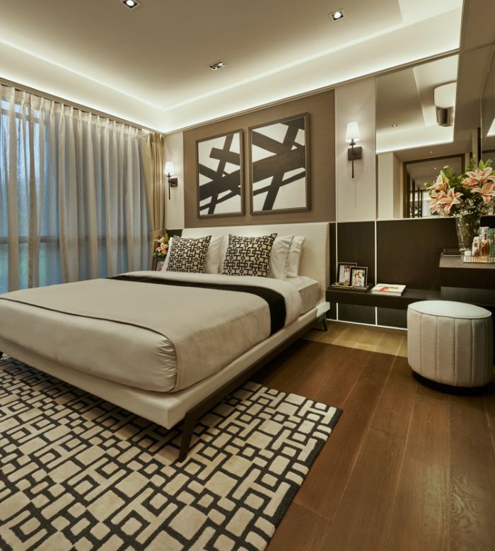 Selected units with a bedroom feature a purpose-designed accessories cabinet.